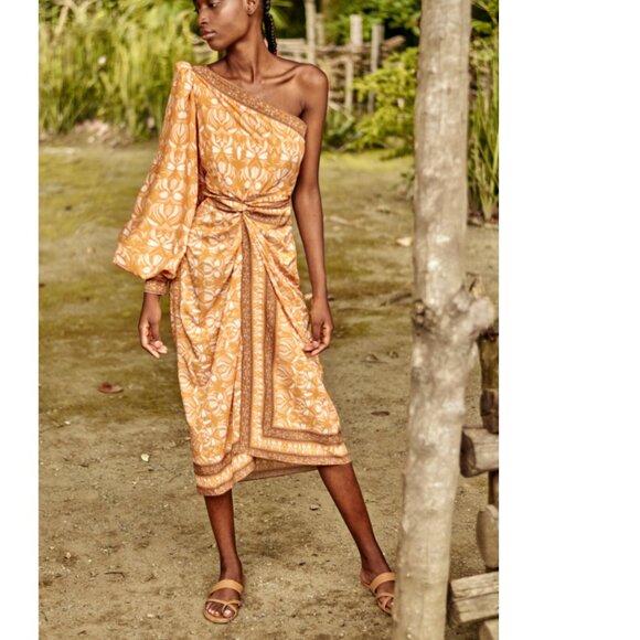 Andres Otalora Abril Asymmetric Pareo Midi Dress Size Orange/Brown Small NWT - Picture 5 of 15